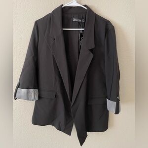 New York & Company Black Blazer with Striped Cuffs